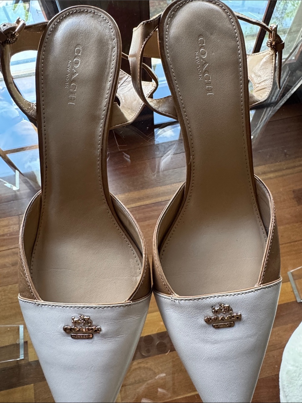 Coach White and Tan Pointed Toe Slingback Mule - Picture 8 of 8